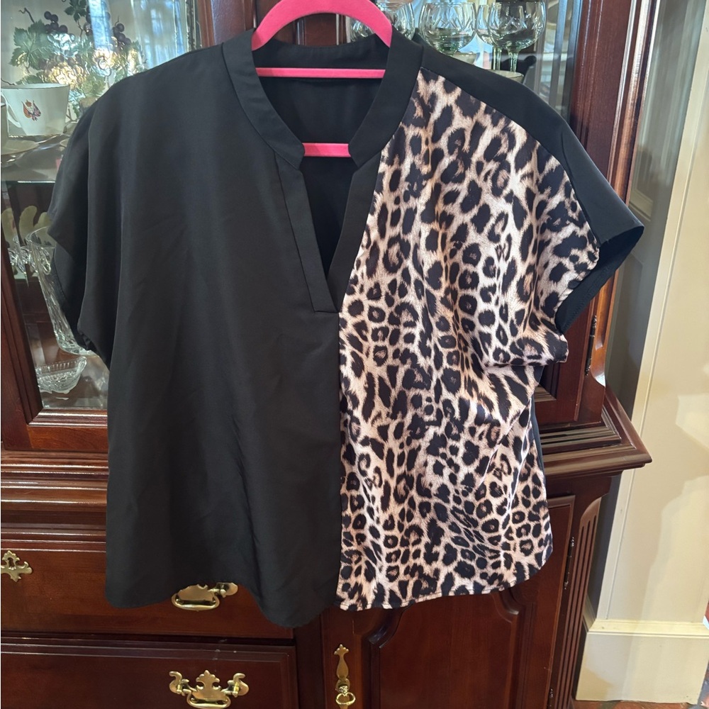 Black and Leopard Print Blouse